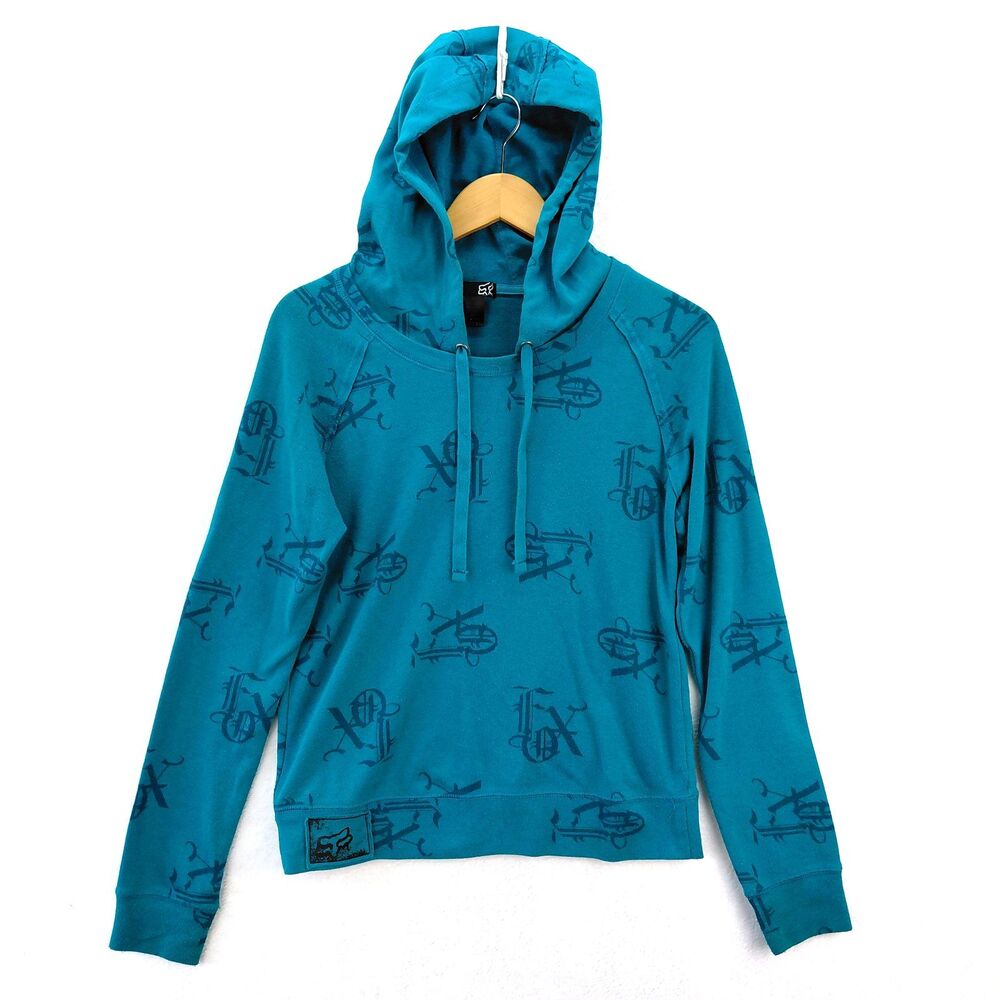 VTG Fox Racing Graphic Hoodie Womens 8 Green Retro Moto Y2K Spellout Sweatshirt